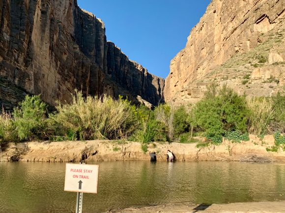 Rio Grande too high to cross so you must get wet to do the trail. We passed.