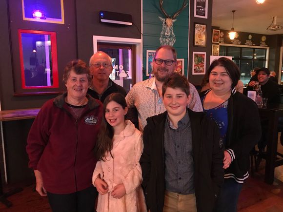 Whole family before birthday dinner.