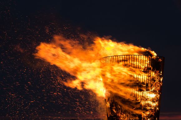 The fierce bonfire that always signals an end to the Olympiks (aka Robert Dover's Games). The fire is traditionally lit right after the fireworks display and right before the Torchlit procession, when the audience walks en masse from the remote Dovers hill back to CC. A Swindon fellow with a podcast interviewed us live during that procession. He sought our impressions as tourists. *more about those wacky games later.