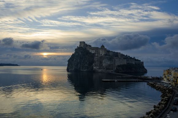 'Beautiful' is a tired word, but the view from our rental apartment's patio was world-class. We chose it by design. Seen here, Ischia's iconic Aragonese castle. From here on, we'll refer to Ischia Ponte as simply 'Ponte'. As in 'bridge', like the one shown above linking the village with its castle. For many centuries, that bridge has been an umbilical cord of sorts.