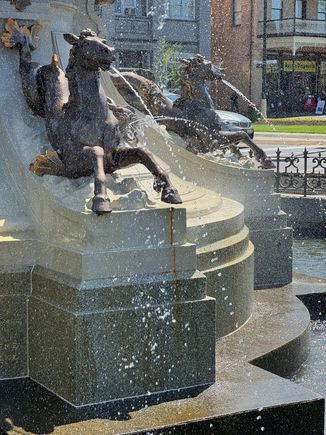 The fountain on the main street. 