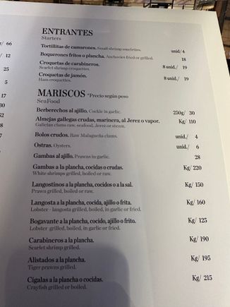 Carta:   Starters and Shellfish