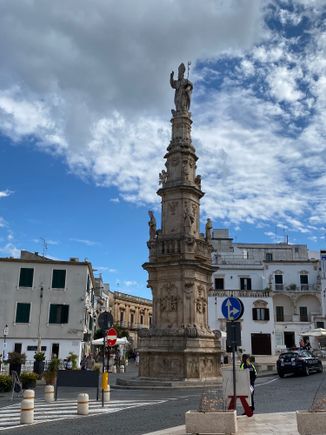 The Spire of Sant'Oronzo, dedicated to Saint Orontius of Lecce, located between the Piazza della Liberta and the Piazza Sant'Oronzo. Saint Oronzo, a Christian martyr, was considered to be the first bishop of Lecce. 