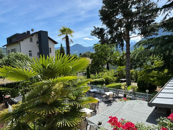 View of the hotel's outdoor dining patio where we had breakfast most mornings