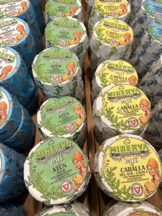 ROUND TINS OF PATE:  TUNA AND MACKEREL....these are much less pricey than the conservas of pure fish, and I think they make great gifts, taking up minimal space in luggage.  