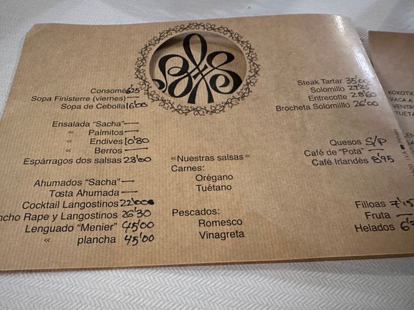 This was a separate carta, of dishes that are usually available