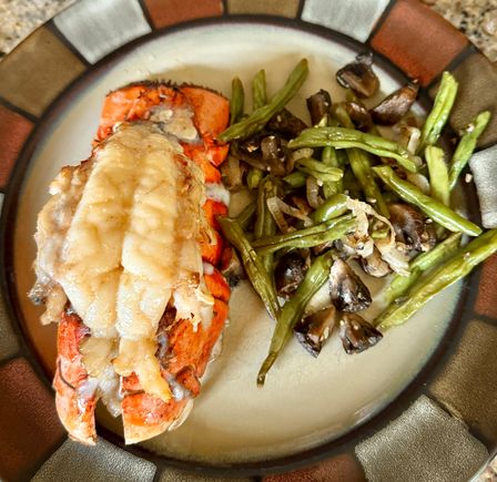 After stuffed mushroom and cheese appetizers, the main course!