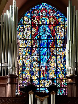 Quite the stained glass window inside!