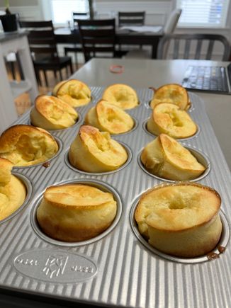 Mini dutch babies baked in muffin tins