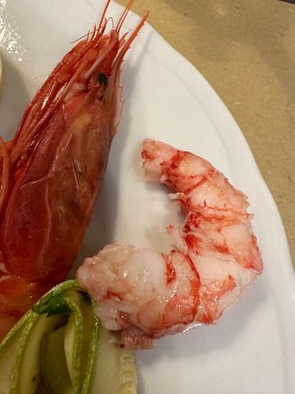 See how red the shrimp bodies are; they were incredibly sweet