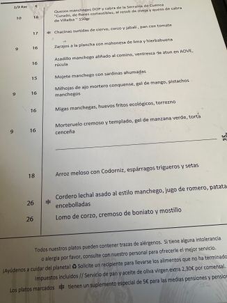 Parador carta indicating regional fare.