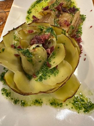 Artichoke hearts with jamon Iberico and finely chopped parsley.....