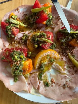 Tomato salad tomato with mortadella