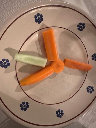 This was on the table; I never tasted a cucumber with so much flavor; I could have devoured a plate of these, and the carrots were great, too.