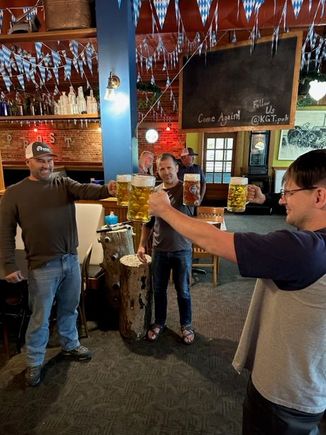 Friends of ours own a German pub. Today’s stein hold competitors. (My husband is the one wearing Chacos.) 