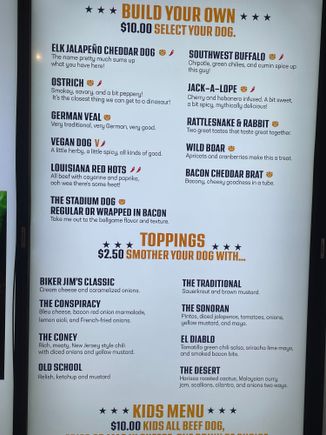 I ate here on the Denver Food Tour. ( highly recommend). Biker Jim’s. I had elk with classic toppings. Trust me, I NEVER would have chosen this place, but wow it was good. The late great Anthony Bourdain ate 5 of the hotdogs at one sitting. 