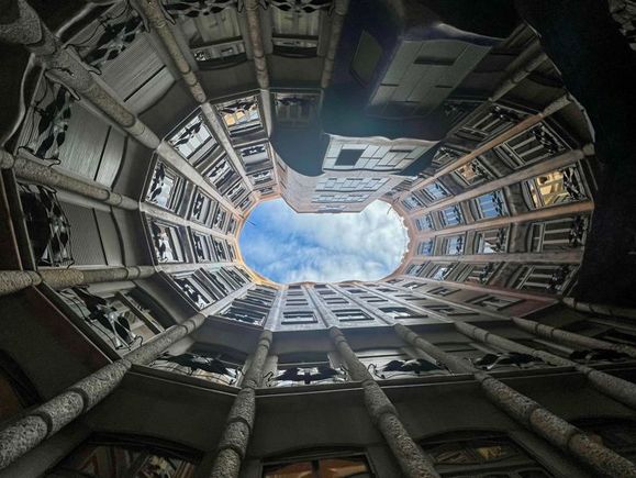 Looking up from a courtyard