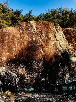 Mount Namsan (Western side), Gyeongju: Two Line-Carved Buddha Triads.