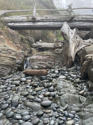Side view of the bridge.  There is actually a rope to help you get down the rocks from the bridge.