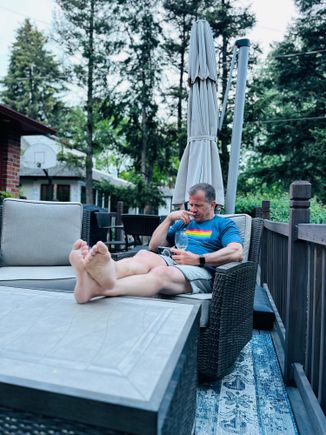 Happy Father’s Day tomorrow. Nate watching the last basketball game on his phone. 