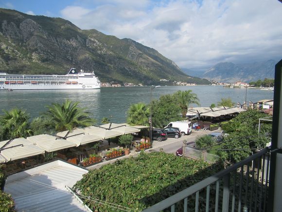 Right on the water! Looking out at cafes and cruise ships