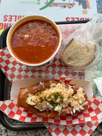 Manhattan clam chowder and CT-style Dungeness crab roll