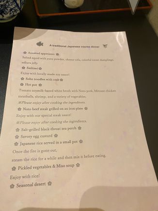 Dinner menu