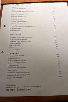 Las Tortillas de Gabino menu