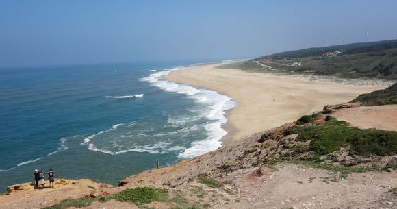 Praia do Norte (Nazaré) Portugal. The beach with the monstrous surfing waves.