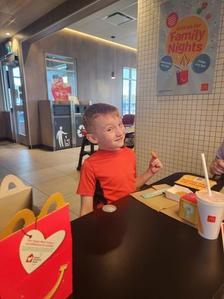  The "Little Devil " , he always wants Chicken Nuggets, and then he  plays a lot
in the Play Area.