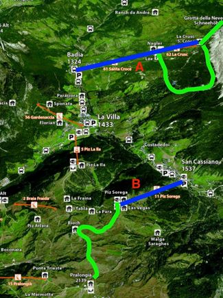 Today's exploring--blue for lifts and green for hiking