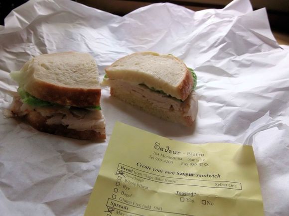 Friday, Saveur Bistro, Turkey and Swiss on sour dough