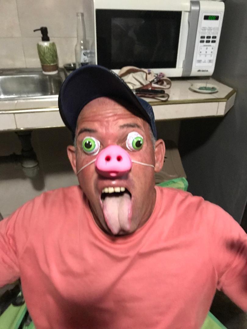 I brought the pig nose from the Dollarama - Yordani never looked so good! jaja