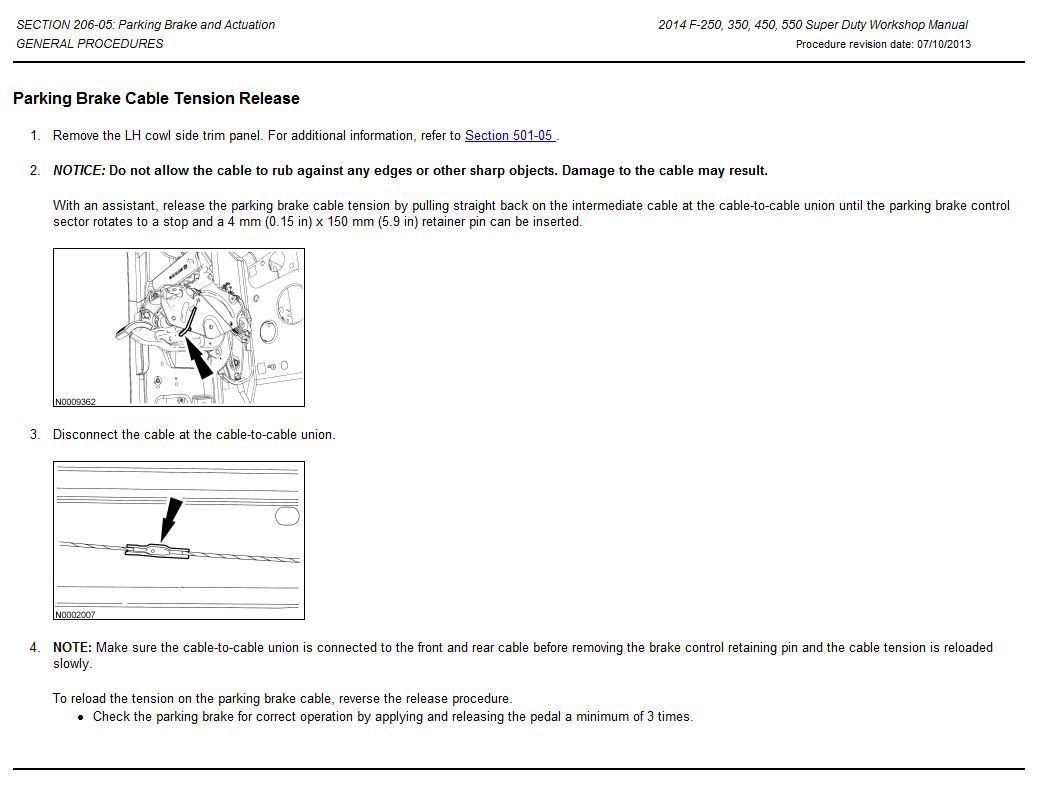 Disengage parking brake cable Ford Truck Enthusiasts Forums
