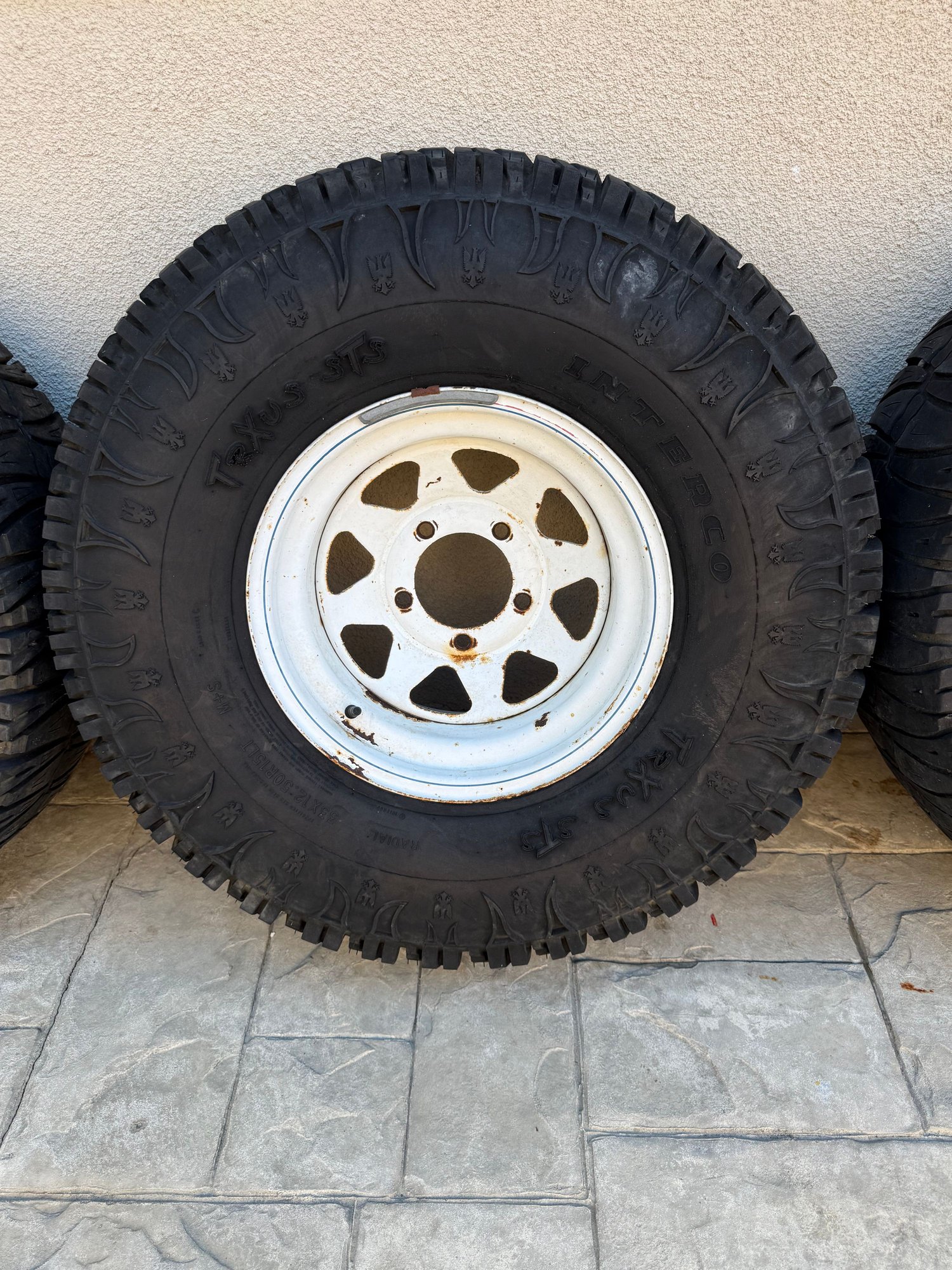 Wheels and Tires/Axles - Set of 5 Vintage wagon wheels 15x8.5, 5x5.5, F100, F250, Bronco, Jeep, with worn tires - Used - -1 to 2026  All Models - Los Altos, CA 94024, United States