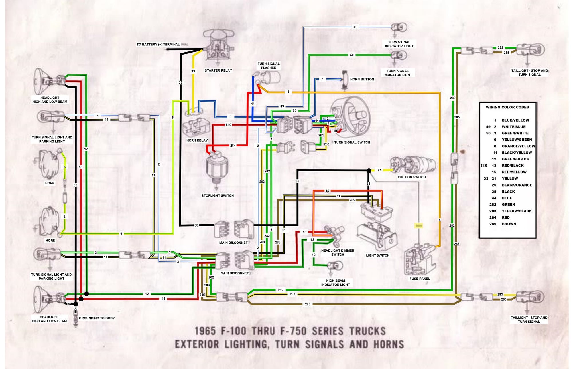 65 F100 Thru F750 Exterior Wiring Diagram