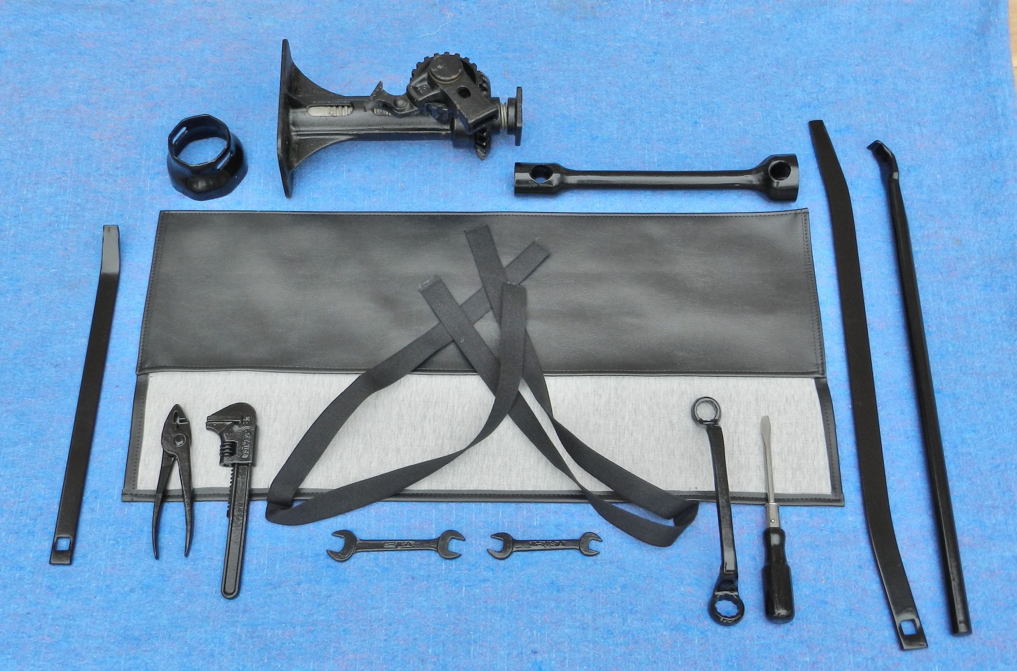 Here's another photo from Lin Stacey, restorer of all Early Ford tool kits. This shows the complete kit for larger trucks. I think he said from 1942 and up. One of the parts pictures is super rare and he didnt have on hand. I still haven't been able to locate it. 