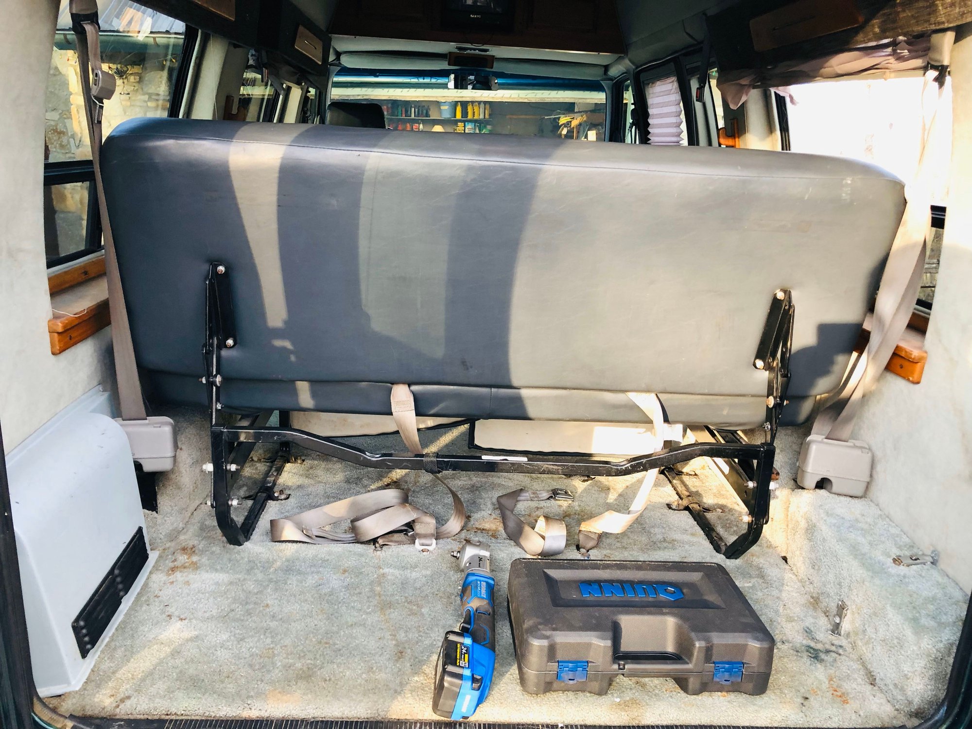 Rear bench seat ready to come out