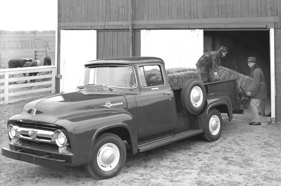56 Ford promo pic of an F100 long bed.