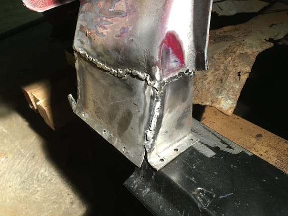 All welded up and welds cleaned up. You can see how the rocker will attach to the a pillar in many places.
