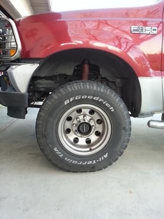 View showing the front end space between fender and tire.