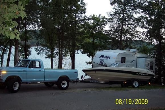 My rig at the lake. I Pull 28ft 5th wheel and 18ft ski boat.