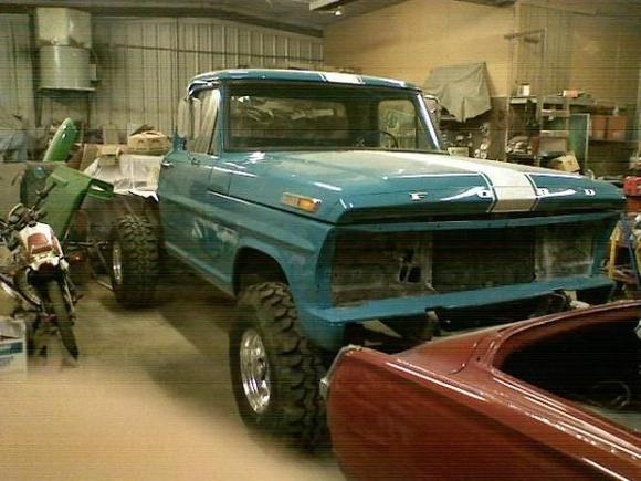 truck sittin in the shop after it got painted