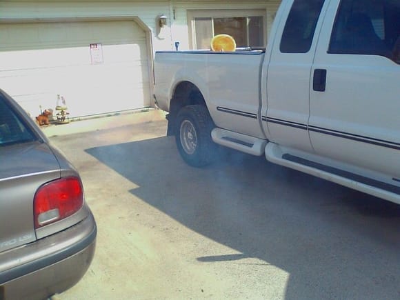 This is just a little bit of smoke that my poor truck was choking out after I gave it unleaded premium gasoline. Funny thing is that this truck ran on it but would only do 25mph and no more then 1200rpm on the way home. It took me a couple hours to figure out my mistake.