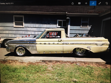 I have owned this 64 ranchero for 25 years, it has a 466cid big block, full tube chassis, strut front, ladder bar rear, 12 drag raidials, spool with 411 gears, 48” wide 9” rear with strange axels.