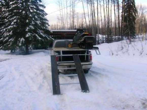 First time loading on the new snowmobile deck