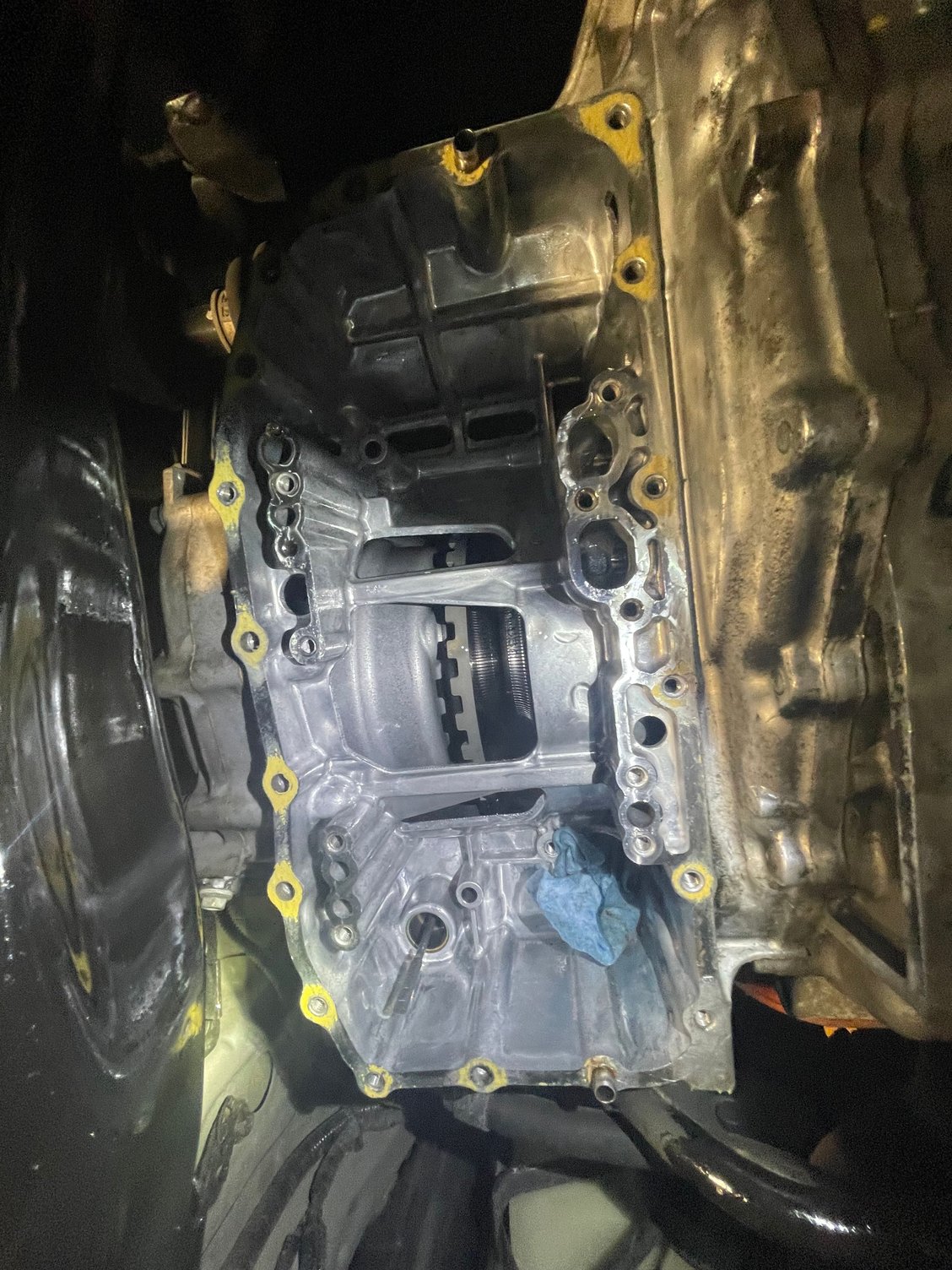 after valve body is removed, you can see up into the transmission including the CVT belt.