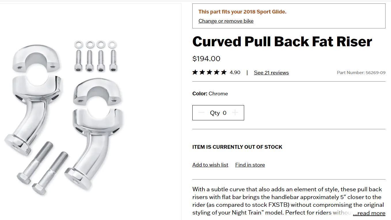 Curved Pull Back Fat Riser P/N 5626909 Harley Davidson Forums