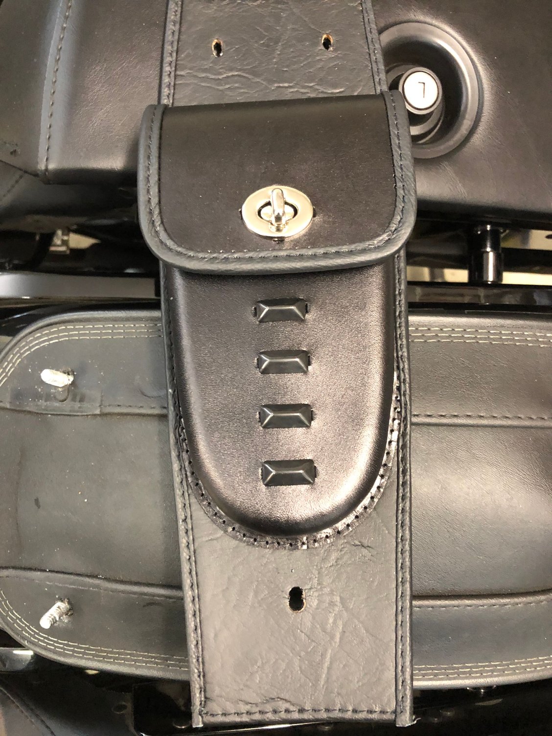 New gas tank leather bib from Three Mutts Custom Leather - Harley ...