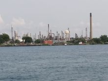 A view from the US side of the river of the Shell Refinery where I worked for 27 years.